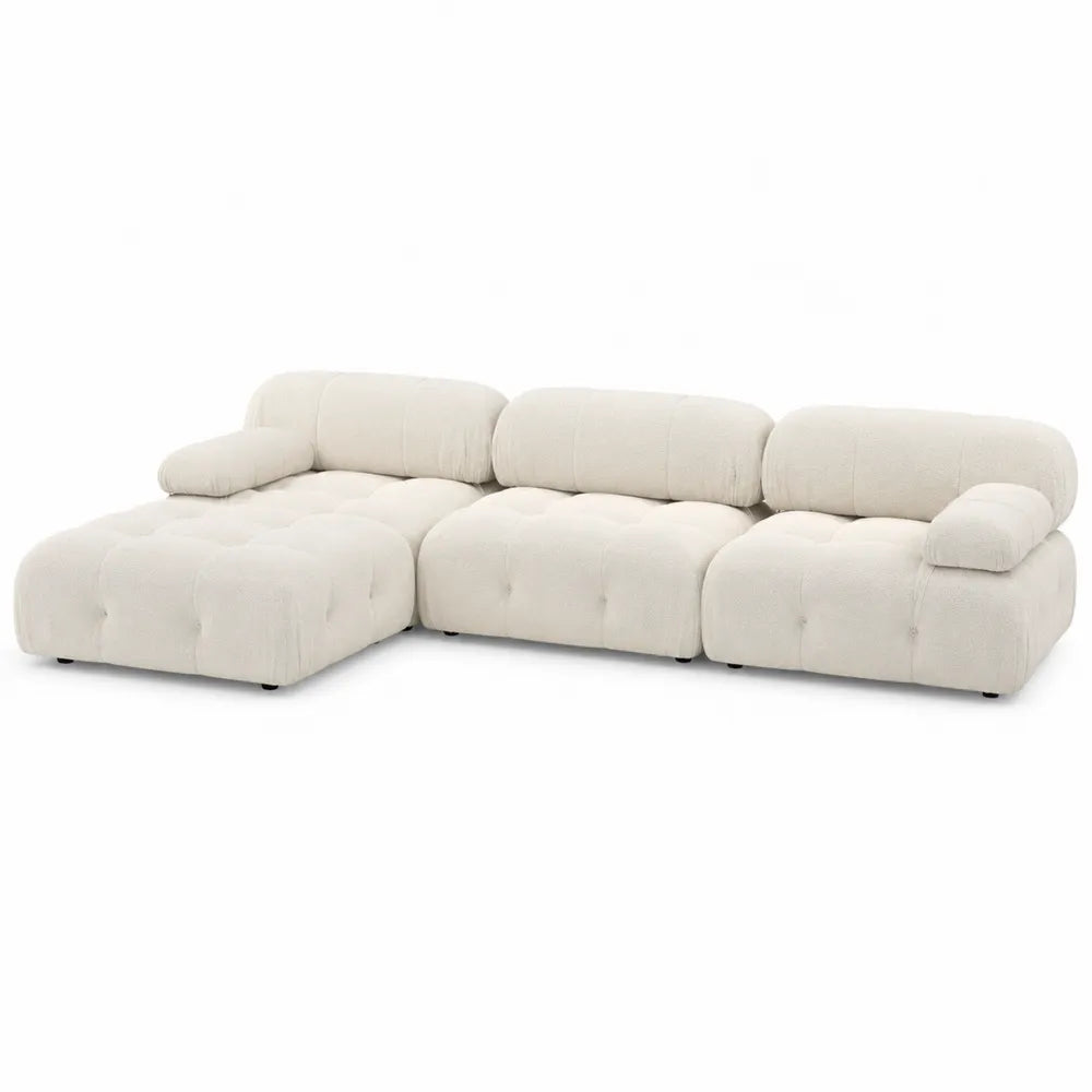 Canapé modulable avec méridienne gauche tissu bouclé polyester blanc cassé 300 x 165 x 78 cm