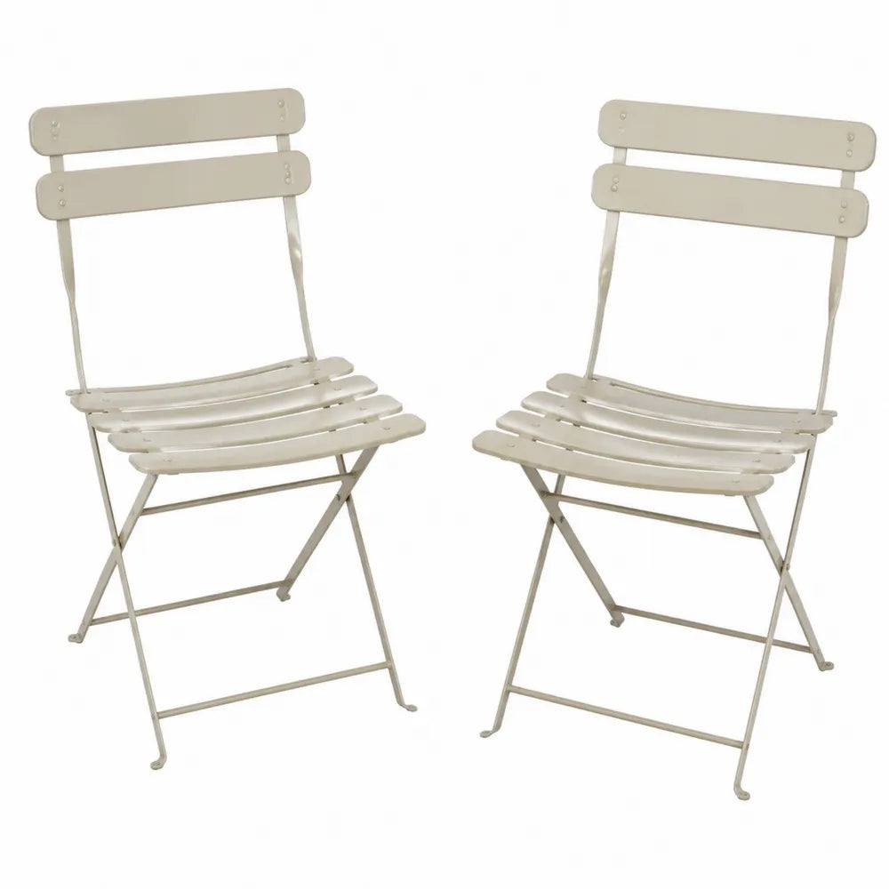 Chaises de jardin pliantes en acier thermolaqué beige assise à lattes 42 cm x 48 cm x 80 cm lot de 2