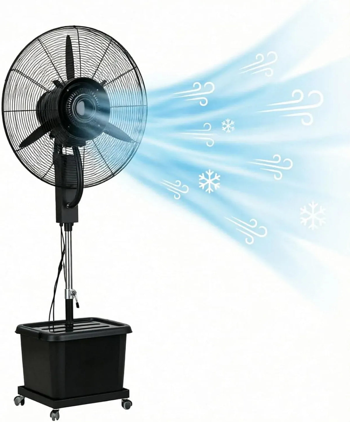 Climatiseur, 200 cm, 42 L, Ø 81 cm, extérieur, 3 vitesses, oscillation, Oscillation 90° Automatique, Ventilateur Brumisateur sur Pied avec eau 42L