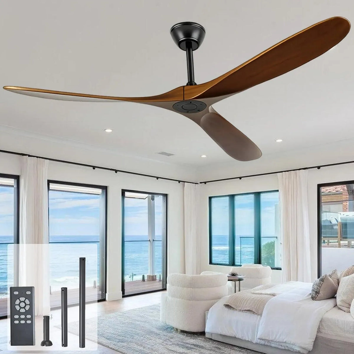 Ventilateur, 152,4 cm, extérieur, ventilateur pour circulation d'air, Ventilateur de plafond en bois de 152,4 cm sans lumière