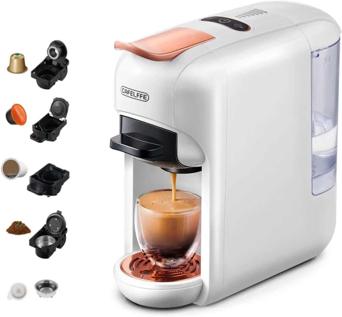 Machine à expresso MK-606 5-en-1, Cafelffe Cafetière à capsules individuelles 19 bars, 7 niveaux d'eau