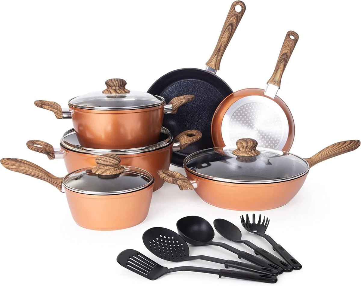 Ustensile de cuisson, ustensile de cuisine, 15 pièces, Ensemble de Casseroles et Poêles Antiadhésives