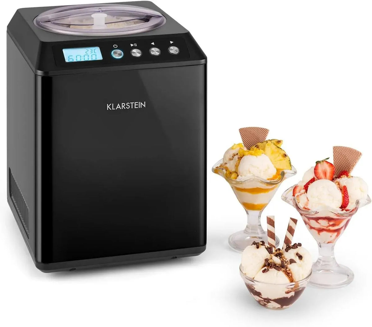 Klarstein Yaourt glacé, Vanilly Sky Family Sorbetière, Glace en 5 à 60 minutes, Récipient isotherme pour jusqu'à 2,5 l, Seulement 250 watts de