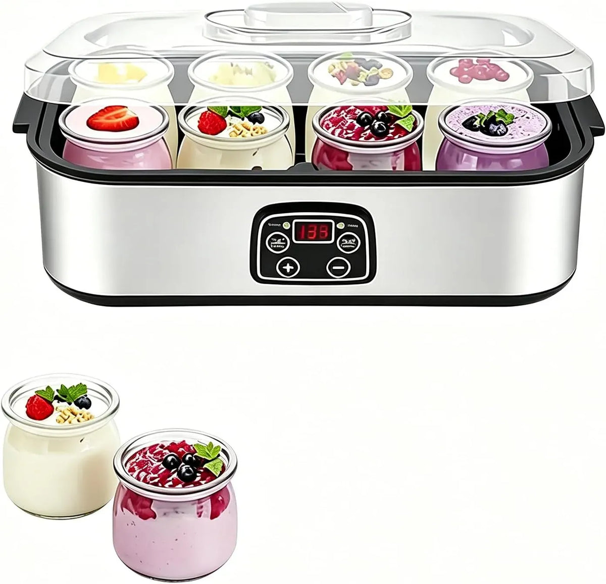 Multifonction, 1,4 L, pour Yaourtière automatique, équipé de 8 bocaux en verre, Idéal pour les produits laitiers faits maison et les collations saines