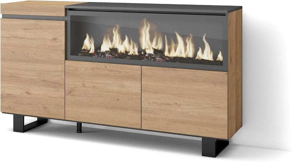 Cheminée électrique XXL, Skraut Home, pour Buffet Salon et Cuisine, 160, 3 Portes, Meuble de Rangement, Commode