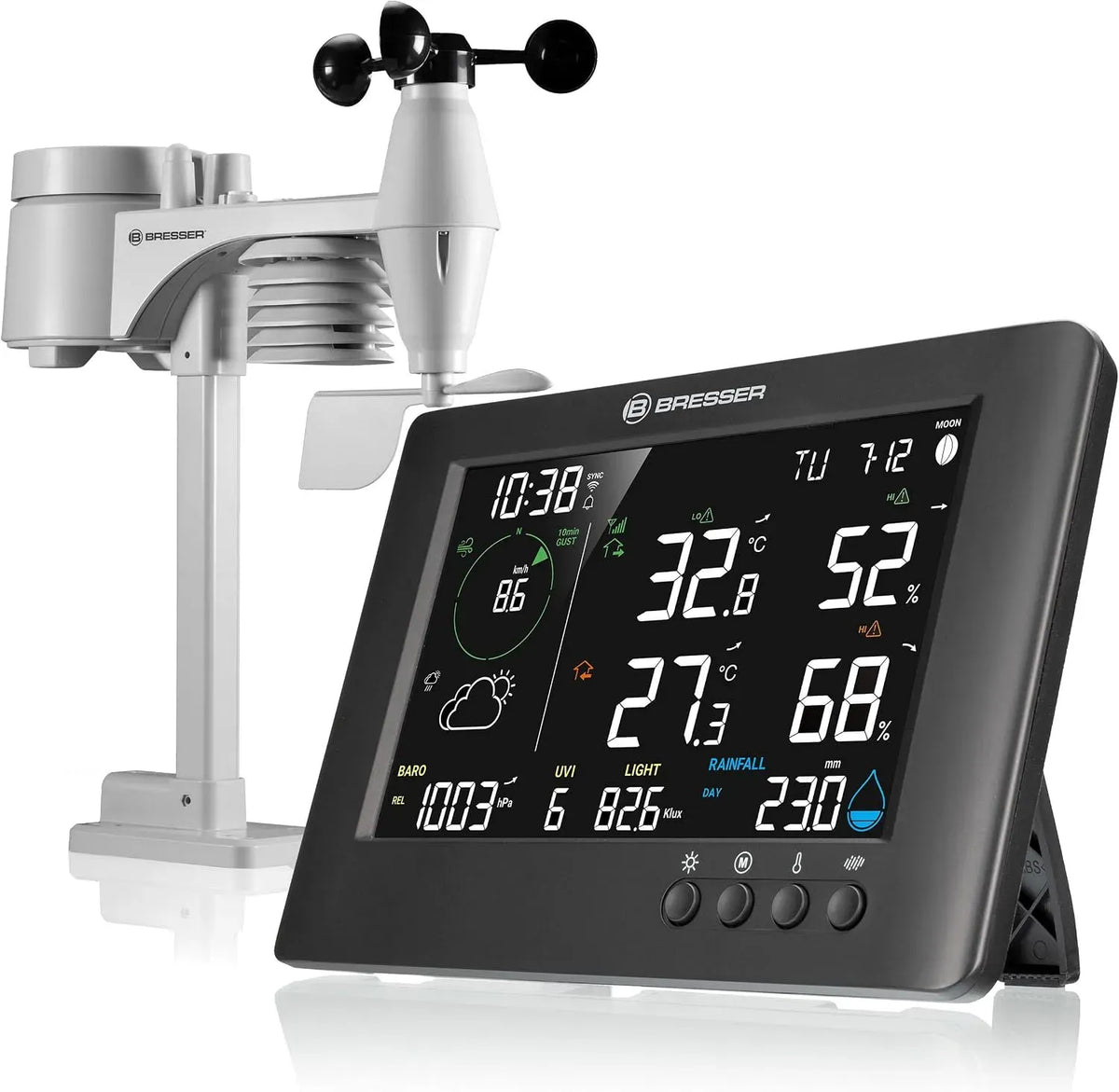 7-en-1 Multi-capteurs, météo TB WiFi : Données étendues, Bresser TB météo sans fil professionnelle Wifi 7 en 1, Prévision graphique, Surveillance