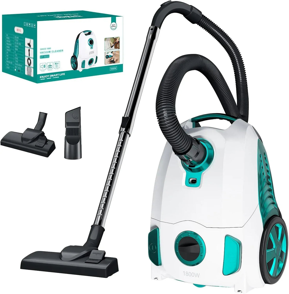 Aspirateur, 4 L, 1800 W, grand réservoir, silencieux, Traîneau Contrôlable à Pied 22 KPa avec Câble 5m, 1800W Vacuum Cleaner Avec Filtre HEPA
