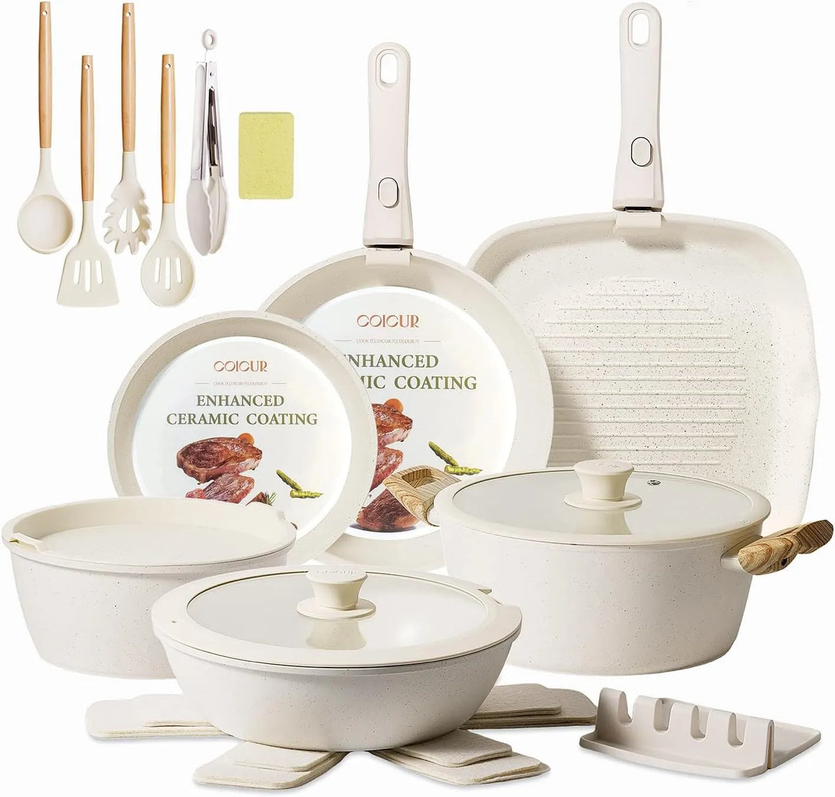 Lave-vaisselle, amovible, sans PFOA, machine à laver la vaisselle, Set de Poêles et Casseroles 23 pièces Poignée amovible non toxique