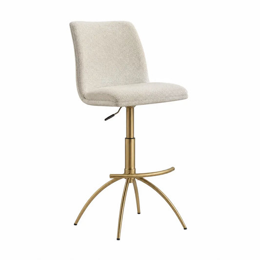 Tabouret de bar réglable en tissu polyester beige pied acier doré pivotant 50 x 52 x 86-108 cm