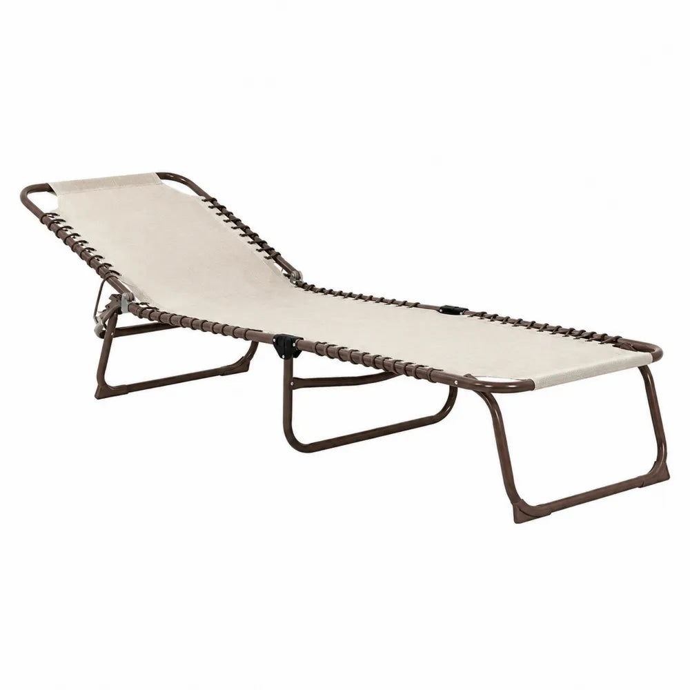 Chaise longue de jardin pliante réglable en acier brun et textilène beige 190 x 62 x 80 cm