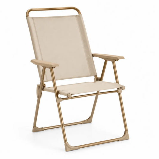 Chaise de jardin pliante réglable en acier thermolaqué et textilène beige champagne 60 cm x 80 cm x 98 cm