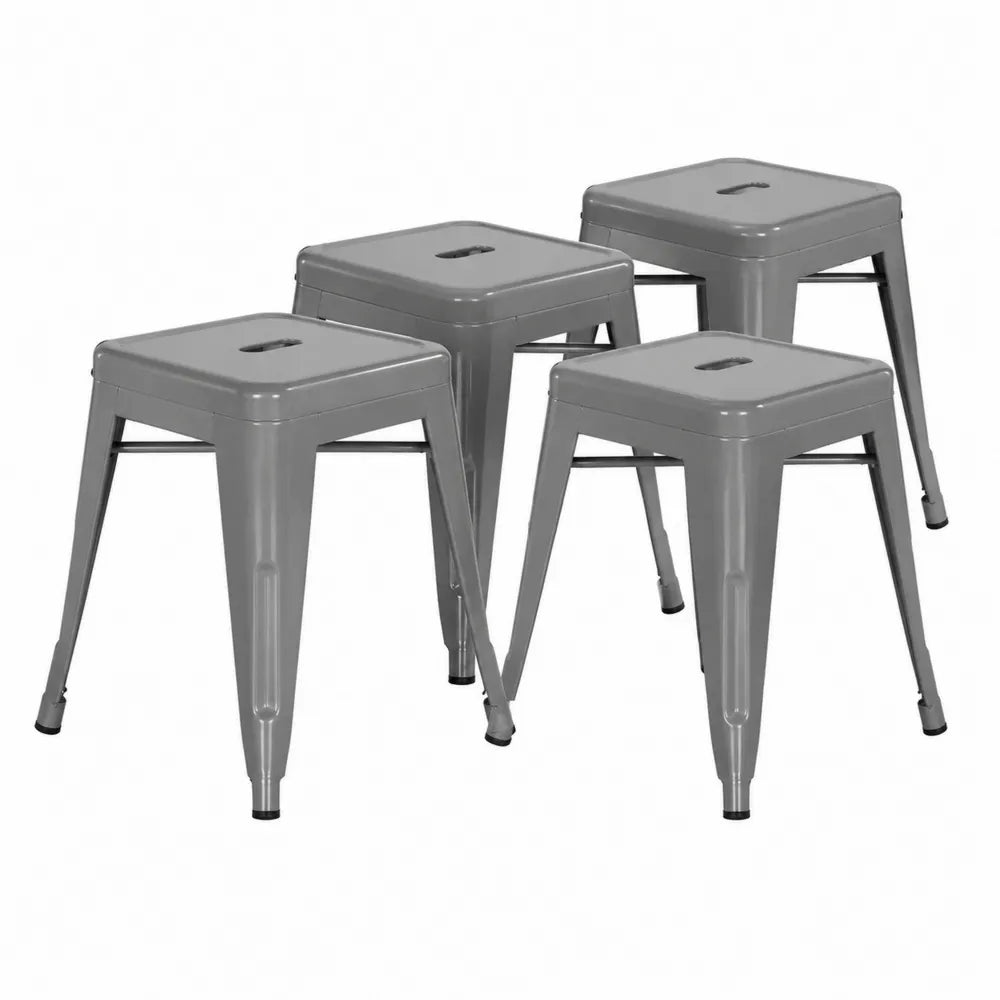 Lot de 4 tabourets de bar 40 cm x 40 cm x 45 cm acier peint gris assise carrée empilables