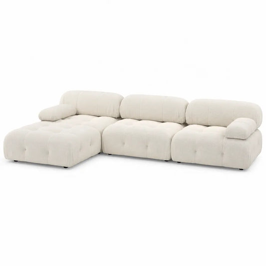 Canapé modulable avec méridienne gauche tissu bouclé polyester blanc cassé 300 x 165 x 78 cm