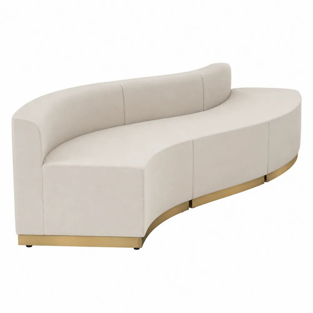 Canapé modulable incurvé 3 places tissu polyester beige crème 280 x 100 x 75 cm