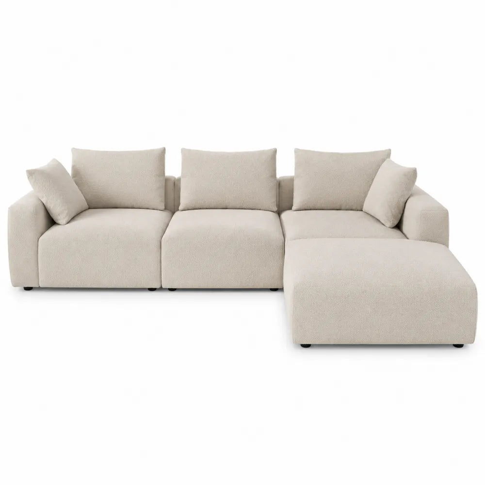Canapé modulable d’angle avec méridienne droite tissu polyester beige 3 à 4 places