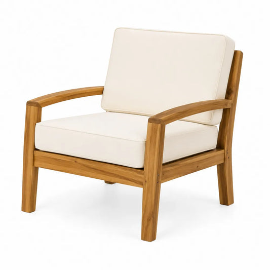 Fauteuil de jardin en acacia massif avec coussins polyester beige 78 x 75 x 82 cm