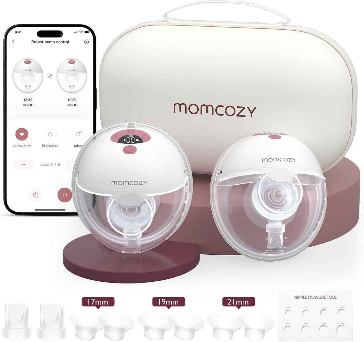 Tire-lait, pompe d'allaitement, Momcozy M5-Smart, rouge, 2 Pièces