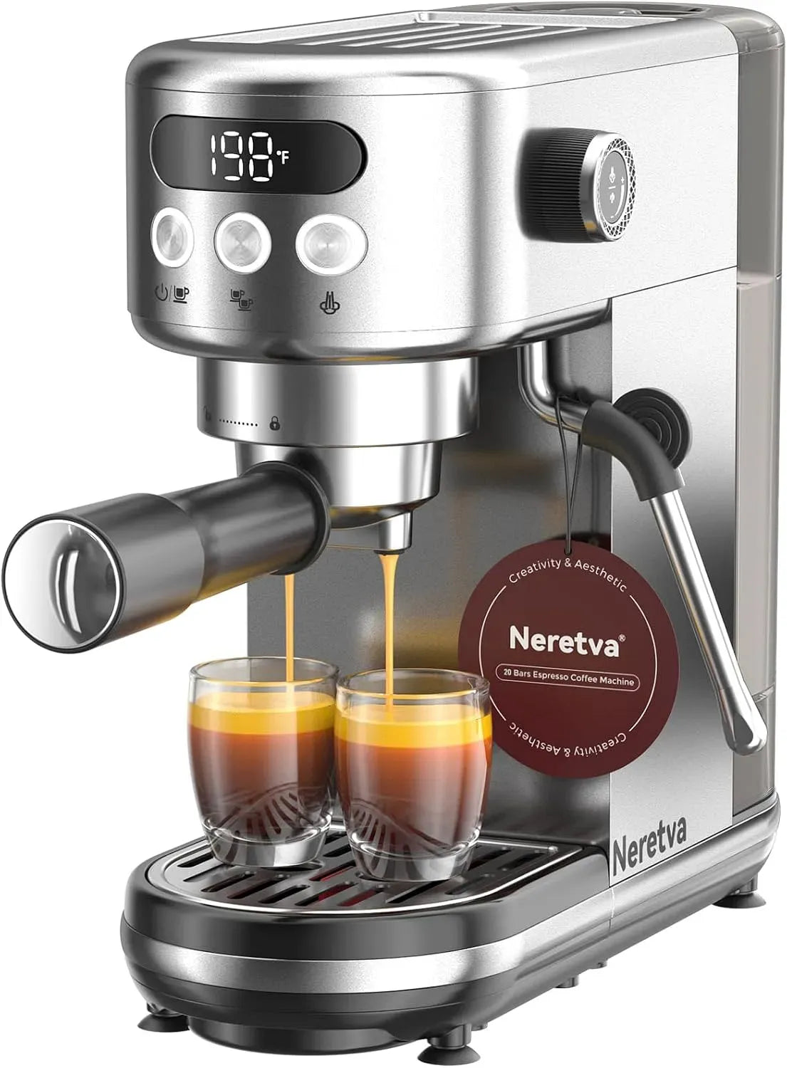 Mousseur à lait, 1,3 L, émulsionneur à lait, grand réservoir, acier inoxydable, Réservoir 1,3L pour Espresso/Cappuccino/Latte/Macchiato