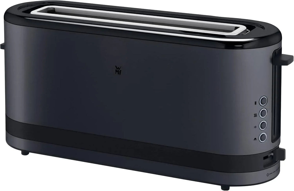 WMF Grille-pain, 900 W, étroit, acier inoxydable, noir, 7 niveaux de torréfaction, 2 tranches avec support à pain, XXL