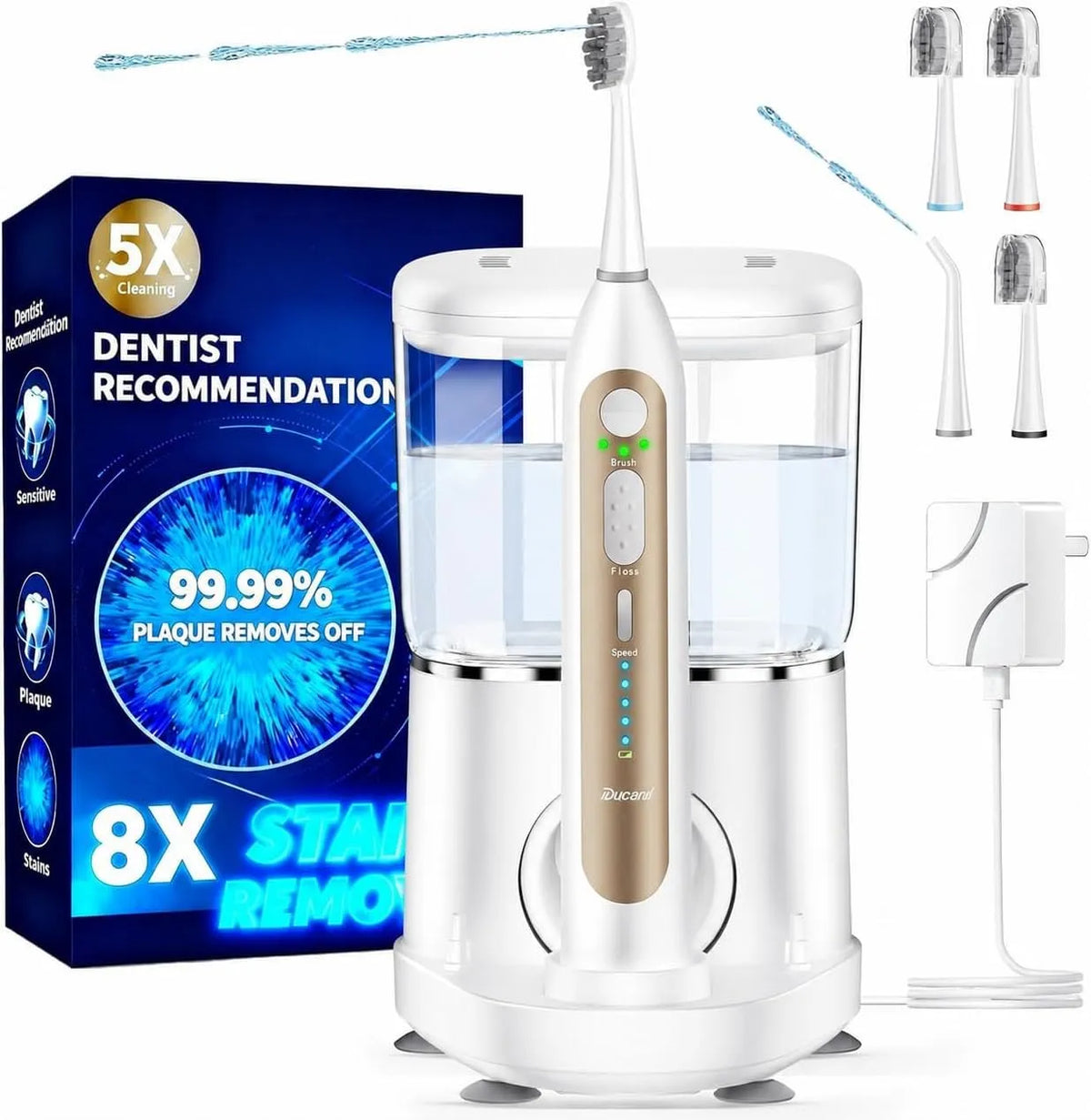 Brosse, brosse à dents rechargeable, hydropulseur dentaire électrique, pour nettoyage des dents adultes avec 4 têtes