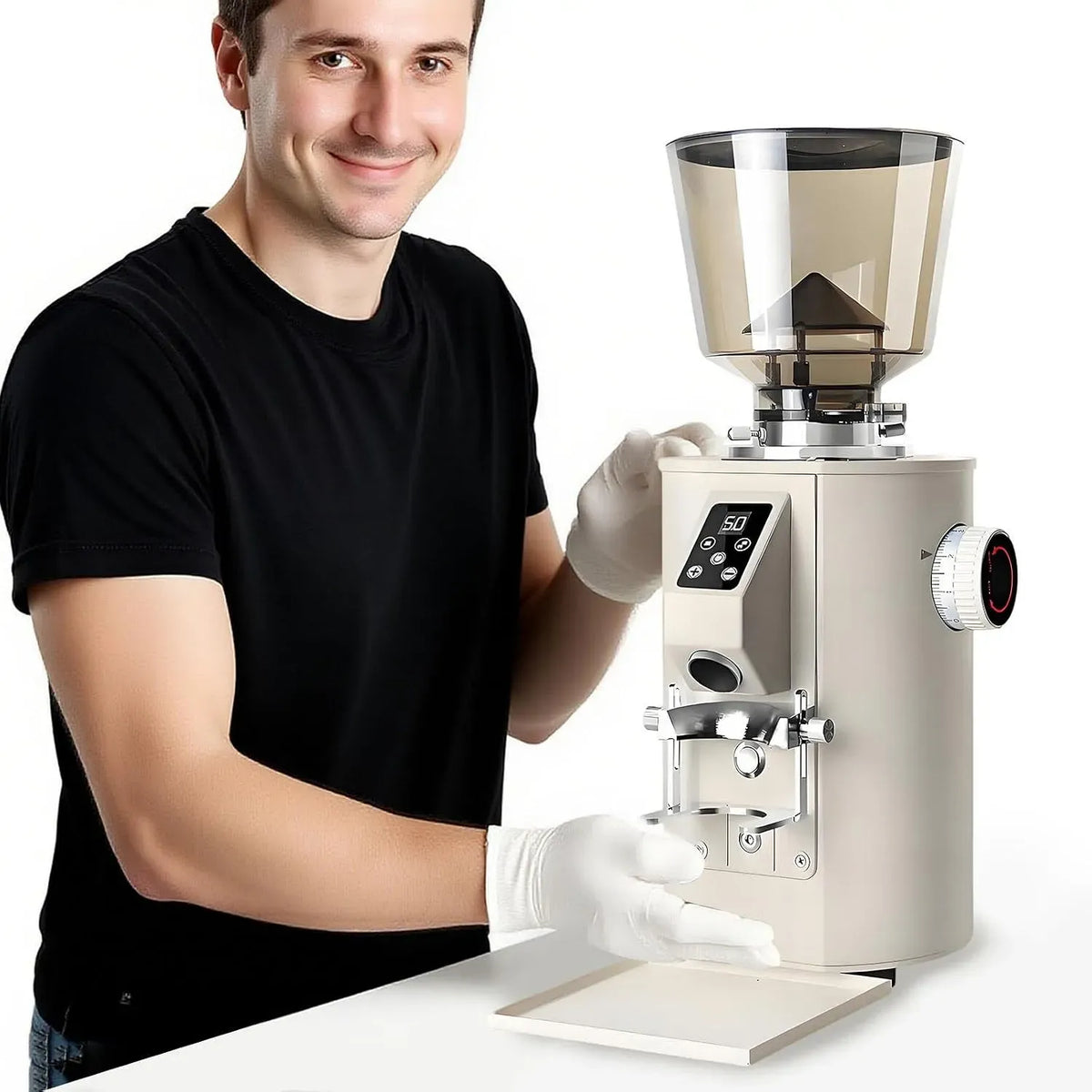 Moulin, broyeur à grains de café, 350 W, 64 mm, professionnel, noir