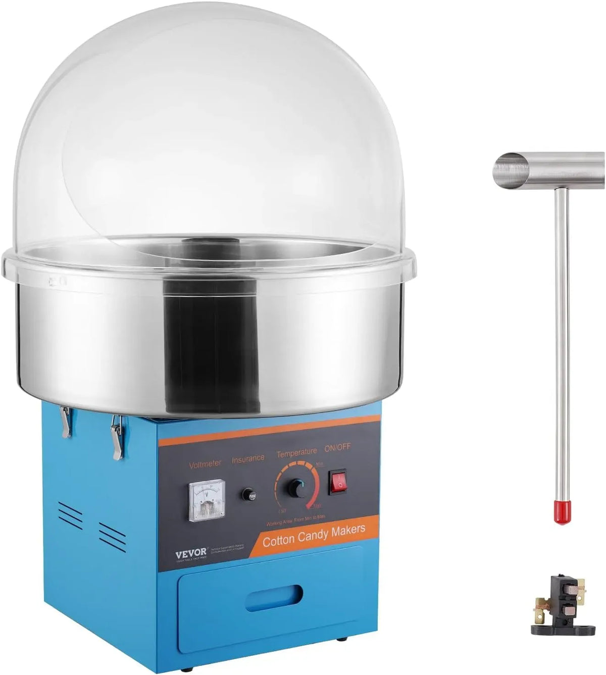 VEVOR Machine à Barbe, appareil à barbe à papa, 1000 W, professionnel, acier inoxydable, bleu, pour Faire Bonbons Fête Anniversaire