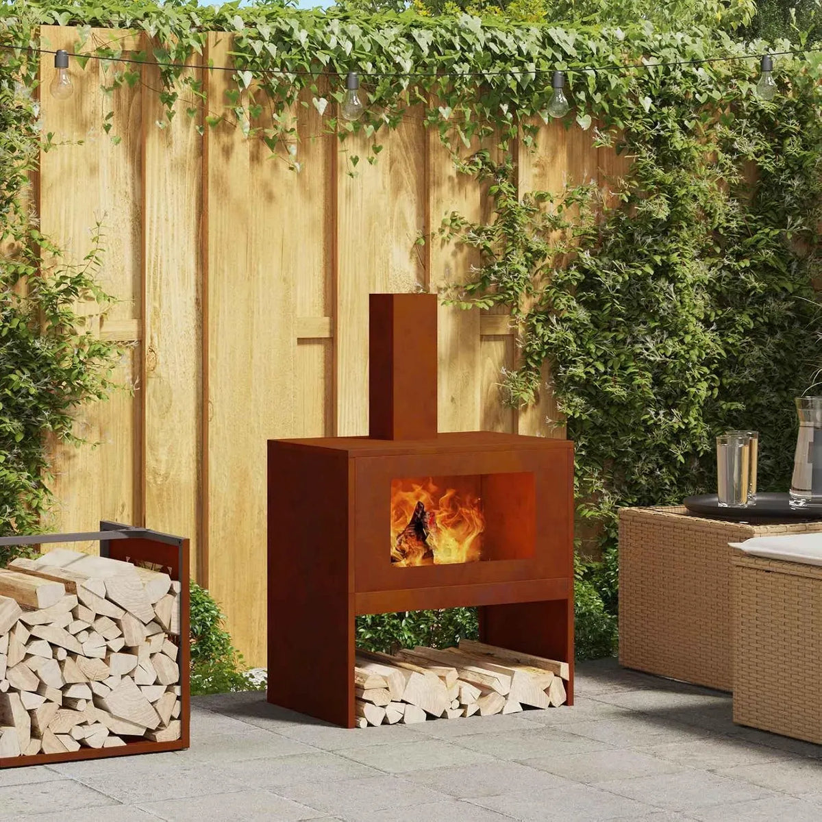 Radiateur électrique, 60 x 40 x 96 cm, extérieur, camping, Braise Marron 60 x 40 x 96 cm Acier patiné Brasero