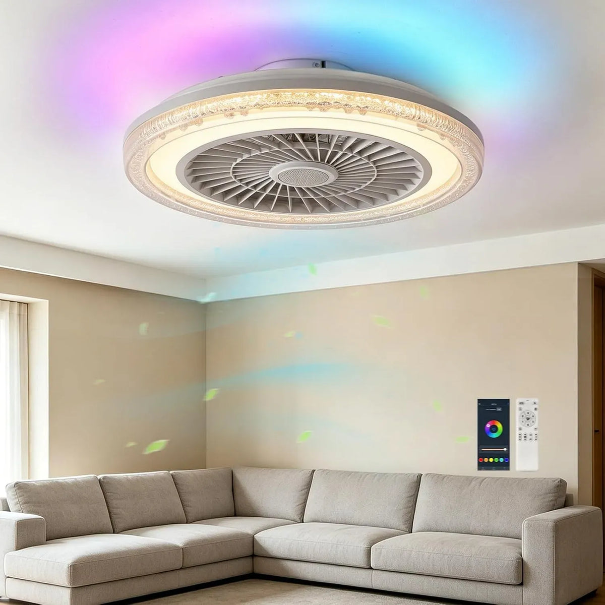 Ventilateur, 50cm, Bluetooth, silencieux, Télécommande et Haut-parleur Bluetooth