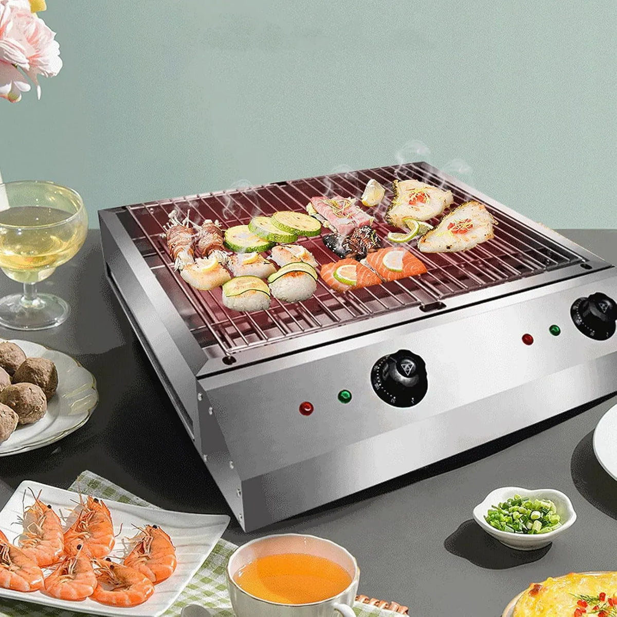 Barbecue, 42 x 43 cm, 2800 W, extérieur, professionnel, 2 zones de température, pour l'extérieur