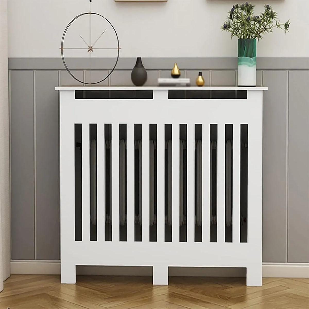 Radiateur électrique, décoration de salon, appareil de chauffage, Cache-radiateur moderne pour plinthe avec lattes verticales