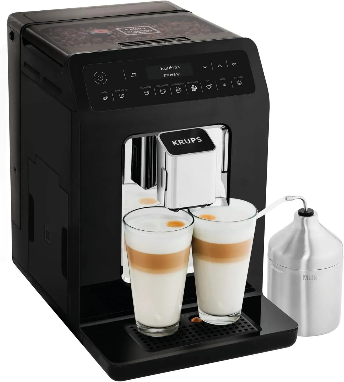 Krups EA891810 Machine à caf, machine à café électrique, 2 tasses, OLED, acier inoxydable, bois, pour plus d'intensité