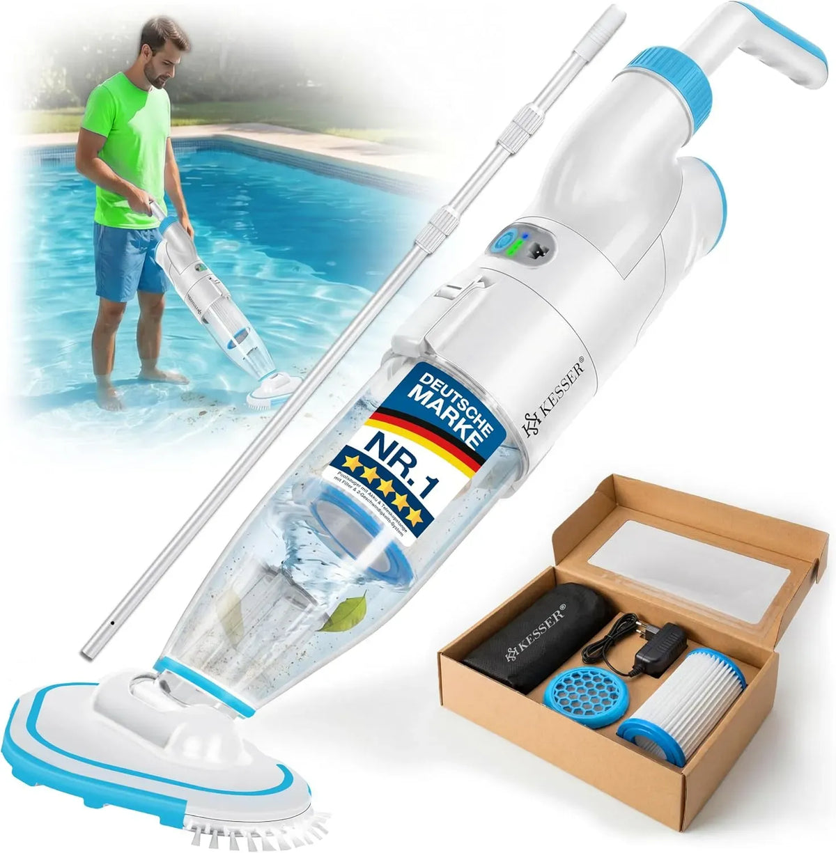 Aspirateur, Nettoyeur de Piscine avec Filtre & système à 2 Vitesses, Jusqu'à 15 m³