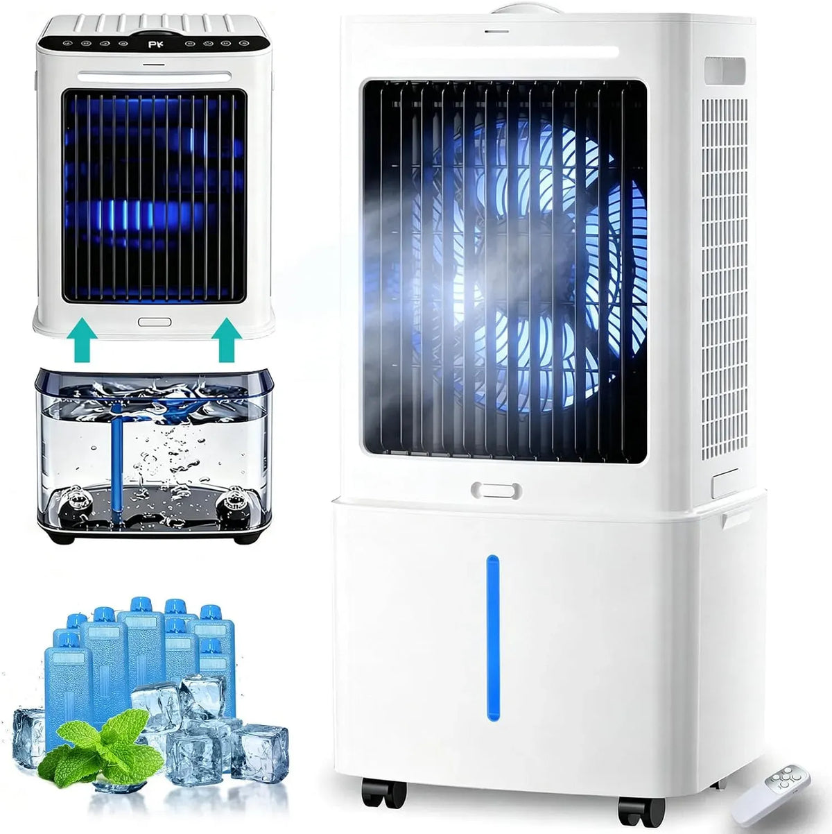 Rafraîchisseur d'air 12H, 63CM, 25 L, portable, minuteur, oscillation, grand réservoir, amovible, Refroidisseur Évaporatif 24 Vitesses