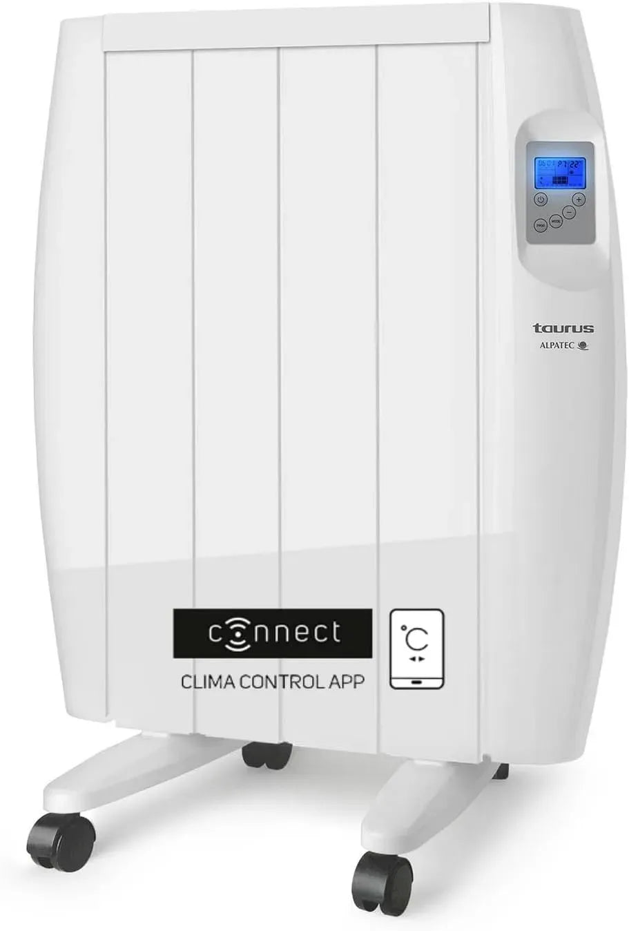 Taurus Radiateur électrique, 600 W, Wi-Fi, écran LCD, Google Assistant, Alexa et Siri, Adapté aux Salles de Bains IP24, APP Alexa Google Home
