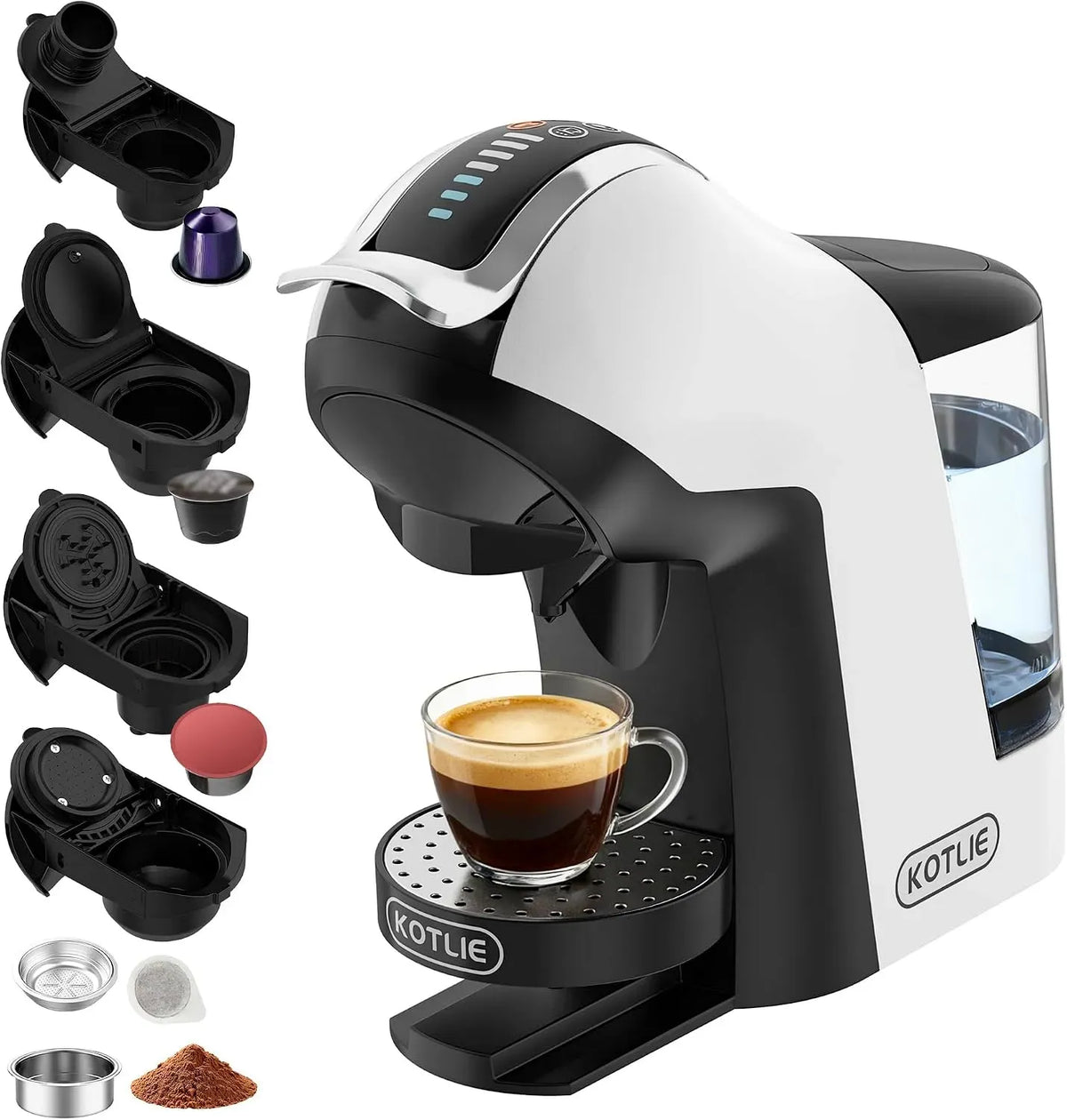 5-en-1 Machine à Caf, machine à café électrique, 1 L, 3 niveaux, grand réservoir, blanc