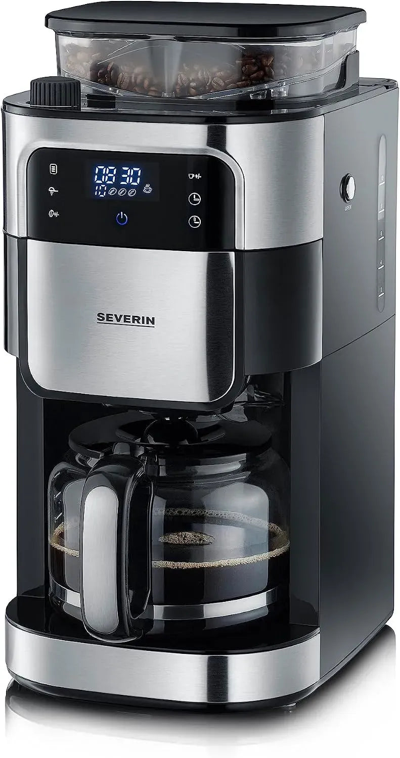 Severin KA 4813 Cafetière électrique, 1,4 L, 000 W, tactile, acier inoxydable, noir, Jusqu'à 10 tasses, Inox Brossé/Noir, Ecran tactile