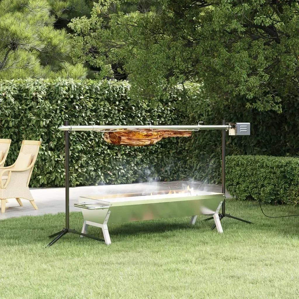 Barbecue, moteur, 150 cm, 15 W, extérieur, gril, acier inoxydable, bois, pour cochon et agneau