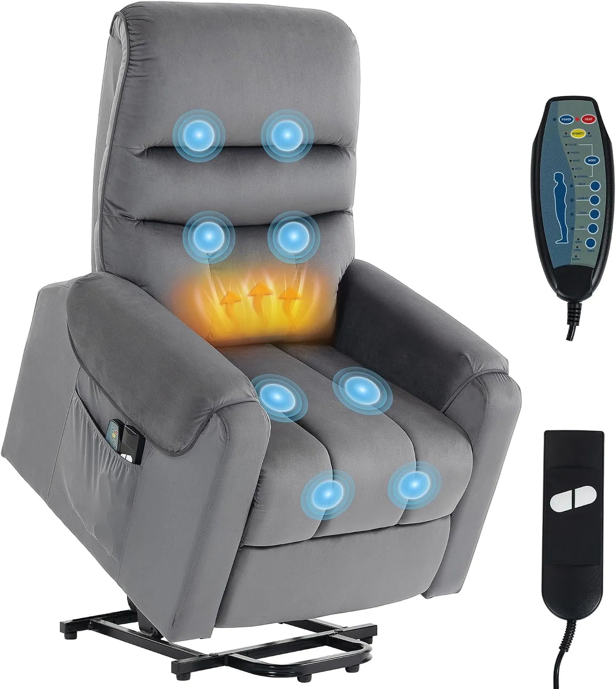 Fauteuil, fonction chauffante, gris, HOMCOM, Fauteuil releveur électrique Massage Vibration Chaleur Gris foncé