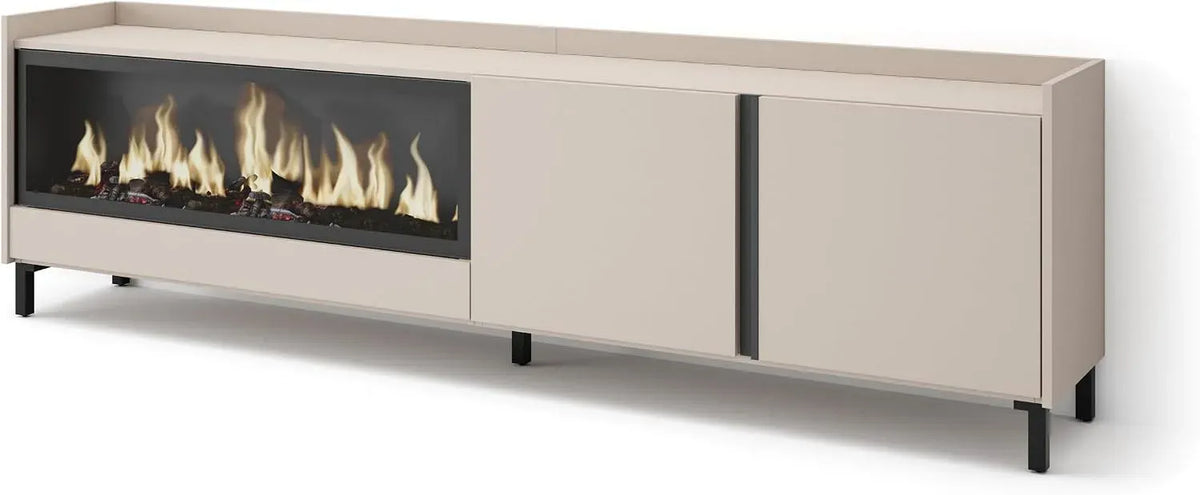Meuble TV, 80 pouces, 212x61x35 cm, industriel, pour écrans jusqu'à 80', Cheminée électrique XXL