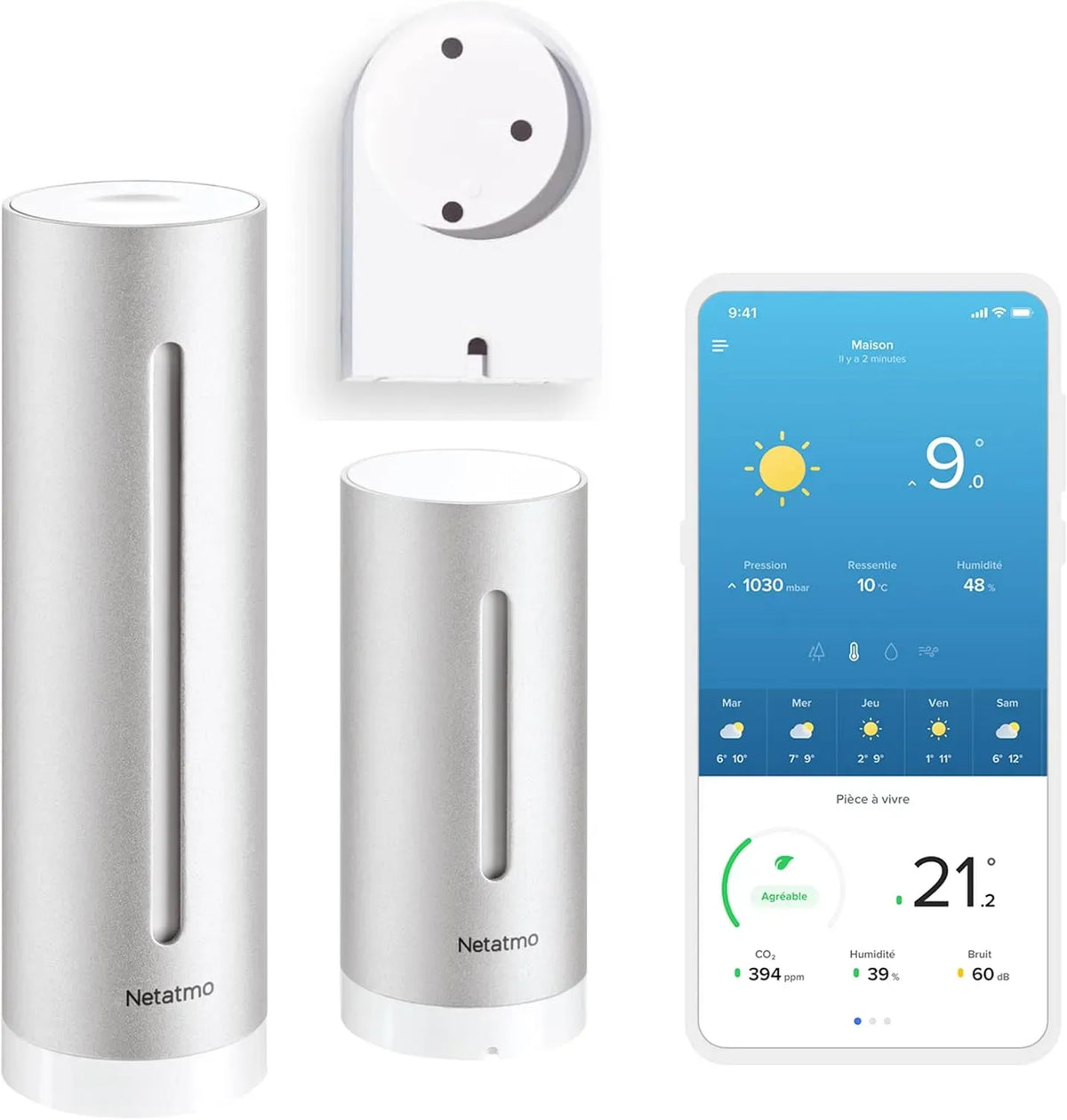 Google NWS01-AMZ Netatmo Station, Thermomètre, Support, station météo sans fil, extérieur, installation murale, Google Assistant, Alexa et Siri