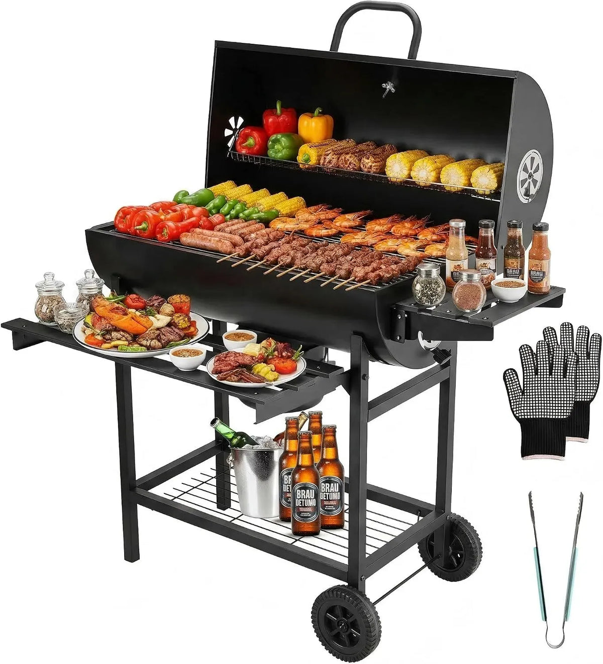 Barbecue, roulettes de déplacement, gril, Jardin/Balcon/Cour, DEWINNER