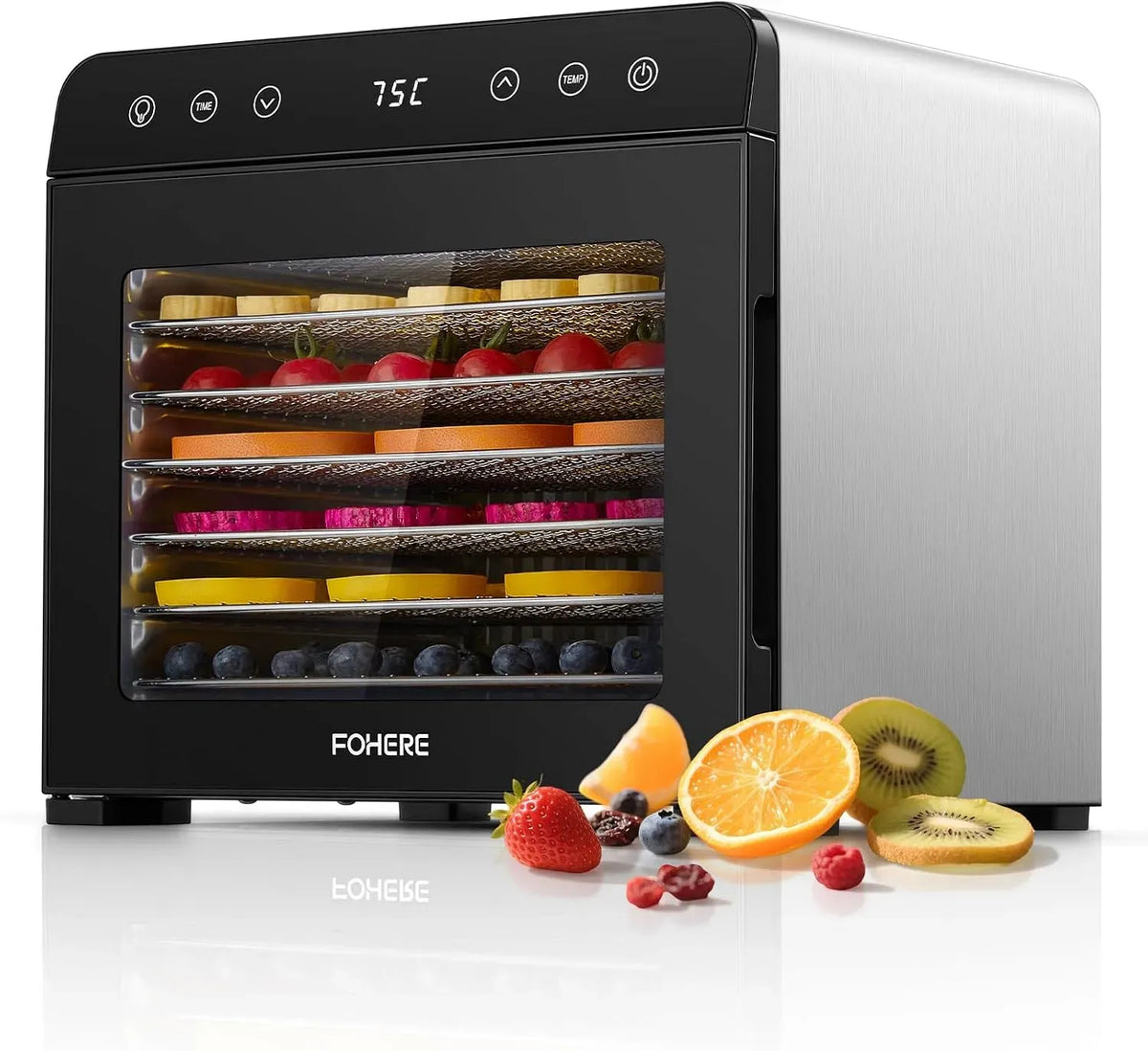 48h Utilisation Nuit, pour Champignons Fruits Légumes Viande Séchée Snacks Bébé, Déshydrateur Alimentaire Professionnel 8 Plateaux Inox Silencieux