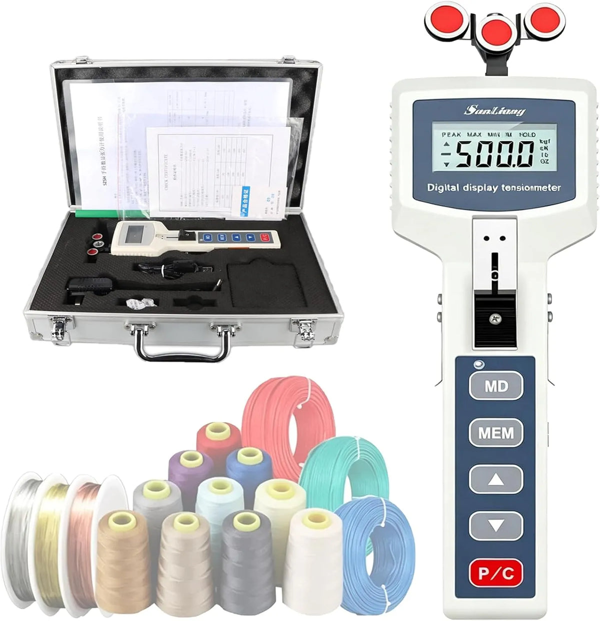 5000cN Tensiomètre portatif pour Fils et câbles, Fibres, Tensiomètre numérique pour Fils 4 à 5000 CN avec 3 Modes, 6 unités de Mesure, mémoire de 41