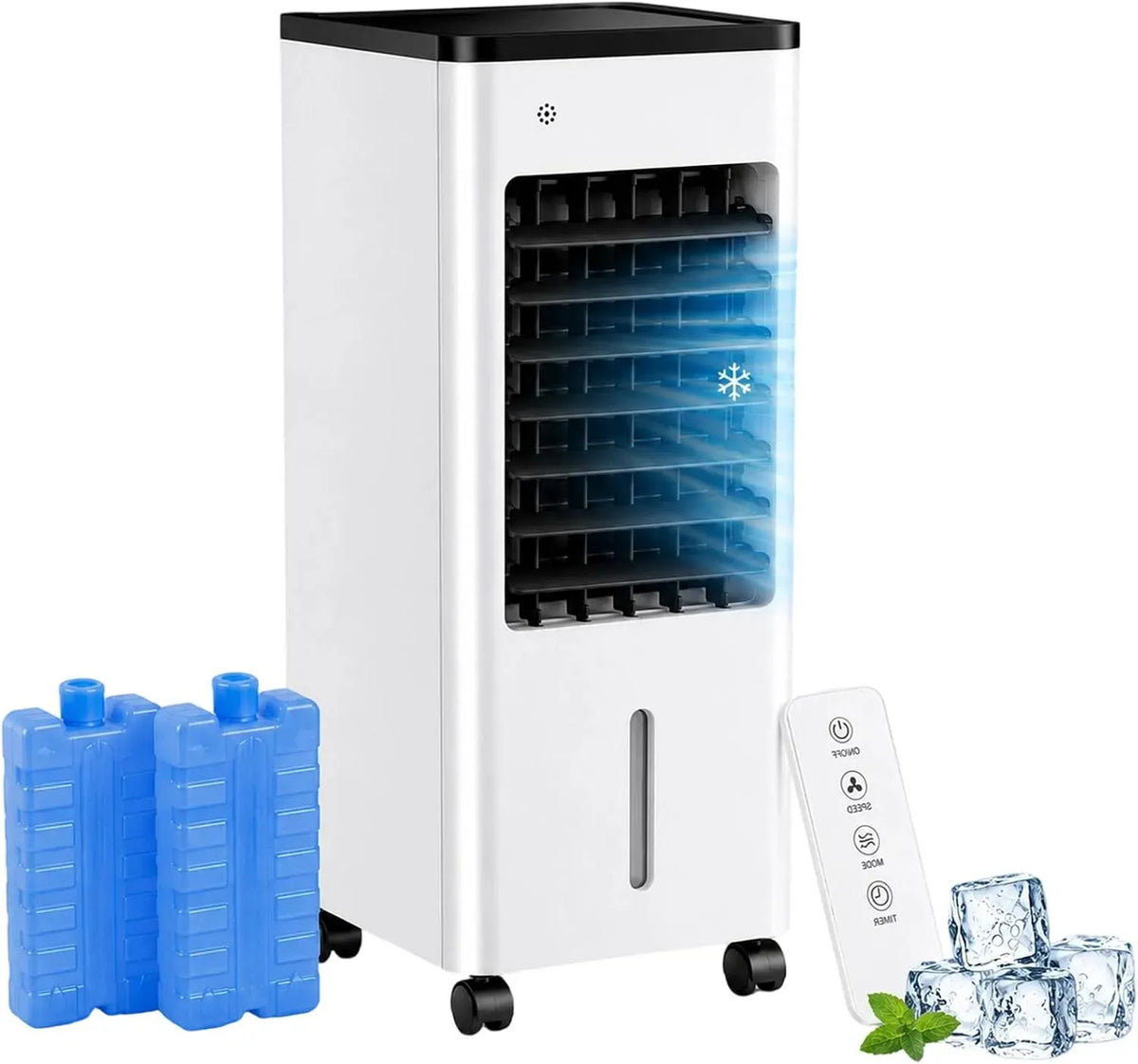 Rafraîchisseur d'air, 15 L, roulettes de déplacement, minuteur, 3 vitesses, oscillation, grand réservoir, ventilateur mobile 3 vitesses, 360