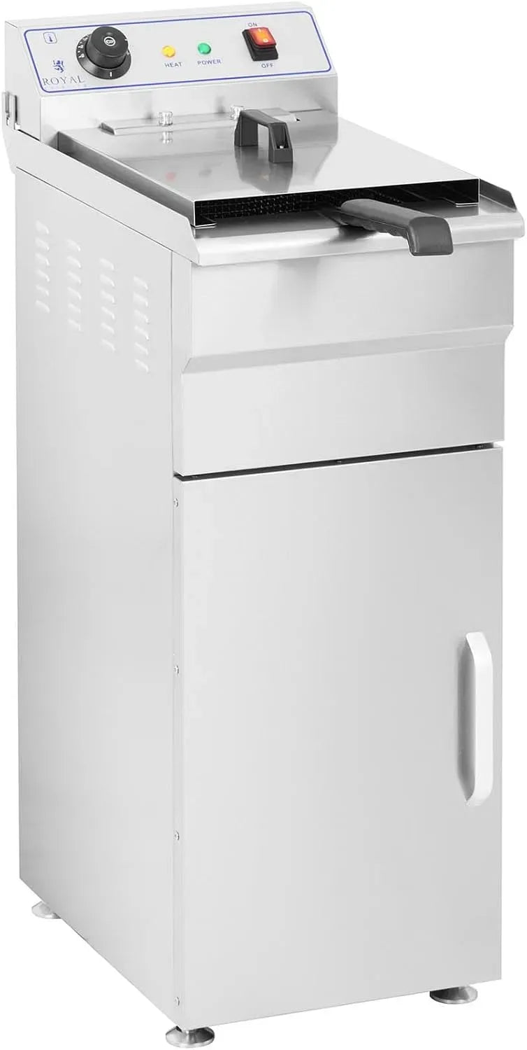 acier inoxydable, 16 L, Royal Catering Friteuse avec meuble, 6000 W, 400 V, panier et couvercle, 34 x 53 x 94 cm, 200 °C