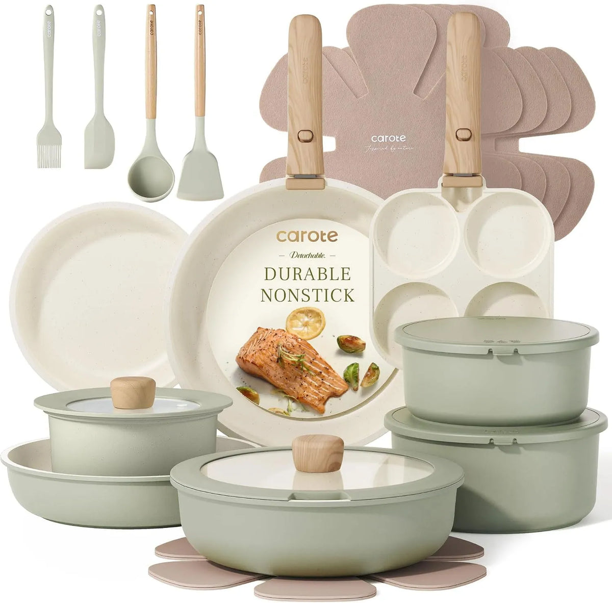 Ustensile de cuisson, CAROTE, amovible, ustensile de cuisine, Lot de 25 casseroles et poêles antiadhésives