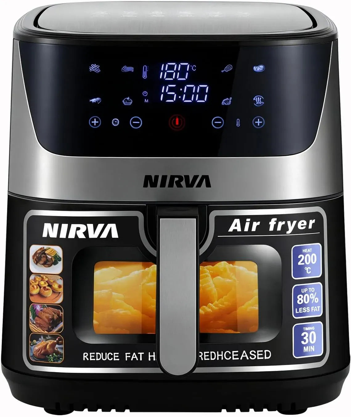 Lave-vaisselle, 8,5 L, 1700 W, NIRVA, tactile, noir, Air Fryer 8,5 L Friteuses à air, pièces antiadhésives