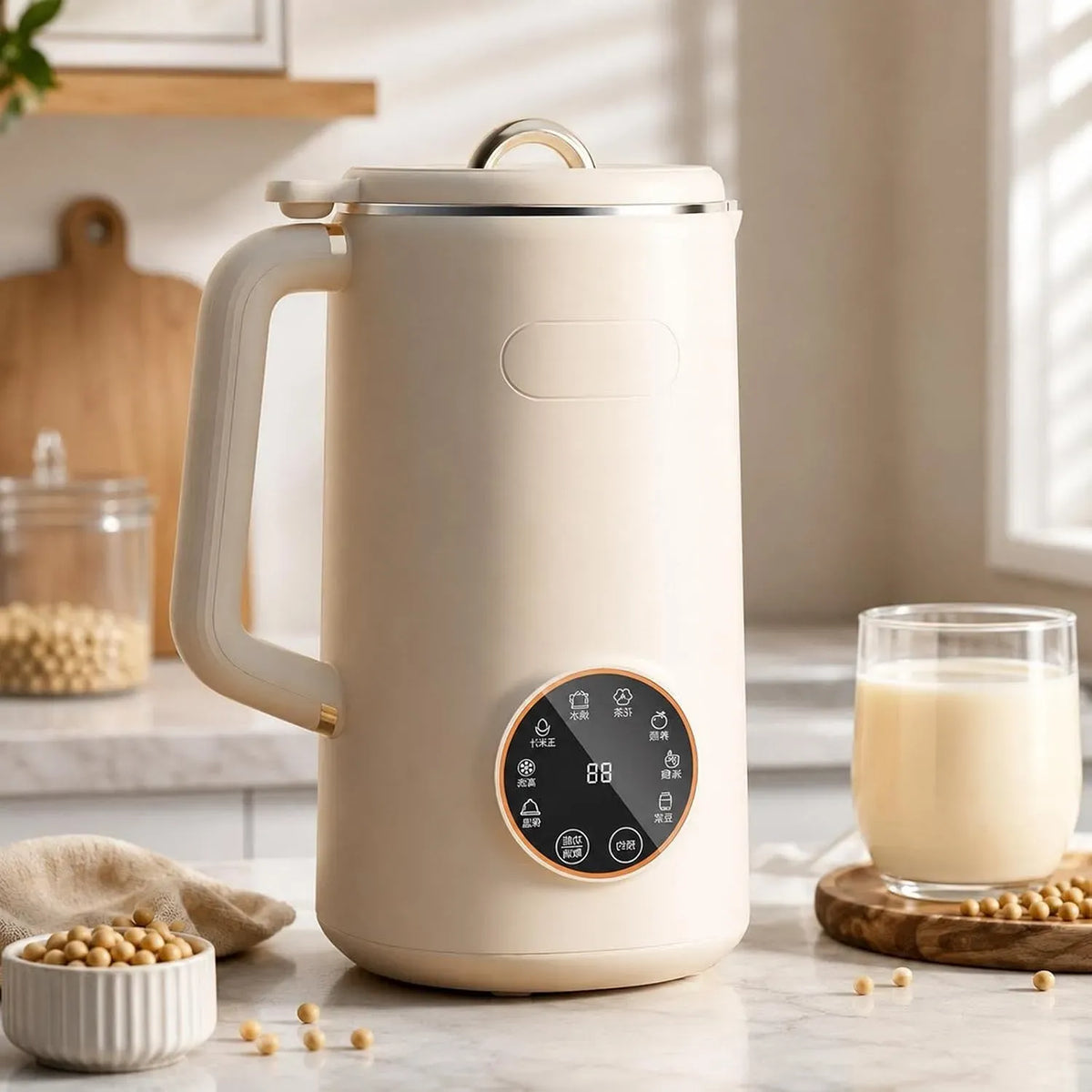 8en1 Machine à Lait, machine à lait végétal et lait de noix, acier inoxydable, bois