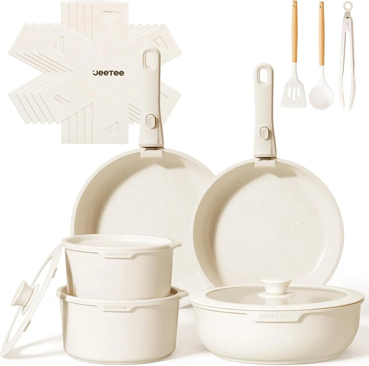 Batterie, batterie de casseroles et poêles, amovible, 19 Pièces, Cuisine 19 Pièces Antiadhésive, JEETEE