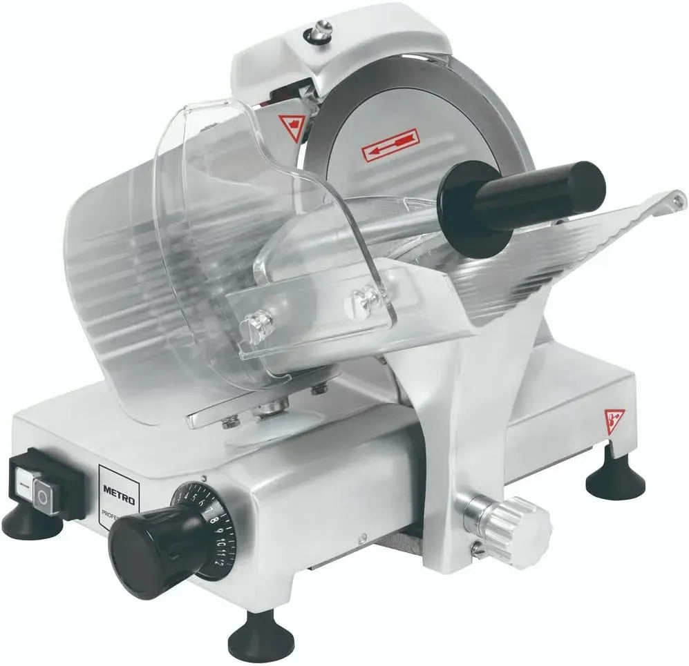 Aluminium Anodisé, Argenté, pour Trancheur Professionnel, Lame 25 cm, Épaisseur de Coupe 0-12 mm, 120W, METRO PROFESSIONAL Trancheur Professionnel